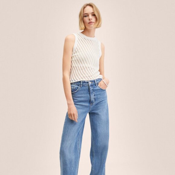 Mango | NWOT Openwork Knit Cotton Linen Sleeveless Top in Ecru White Size Large - Picture 4 of 11